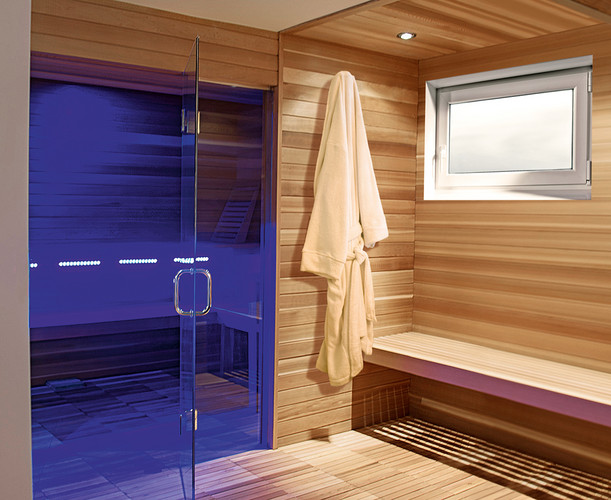 Sauna landscape with ACO Therm® cellar windows