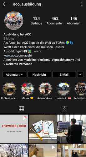 Screenshot des ACO Azubi Instagram-Kanals aco_ausbildung