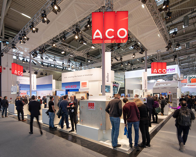Bright and open: the ACO booth at BAU 2019 in Munich, Germany