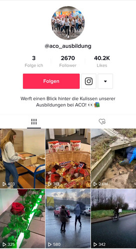 Screenshot des ACO Azubi TikTok-Kanals aco_ausbildung